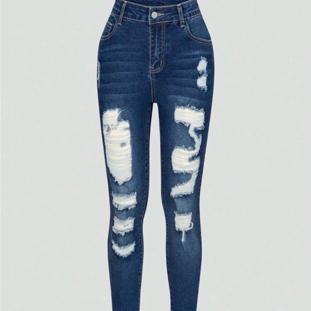 SHEIN Streetcool Kids Teen Girl Ripped Roll Up Hem Jeans.